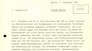 "3. Lagebericht" zu Demonstrationen im November 1989